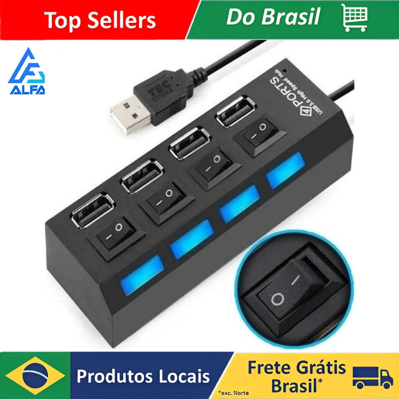 ALFA Hub Usb 2.0 4 Portas Régua Extensão Pen Drive Teclado 480mbps