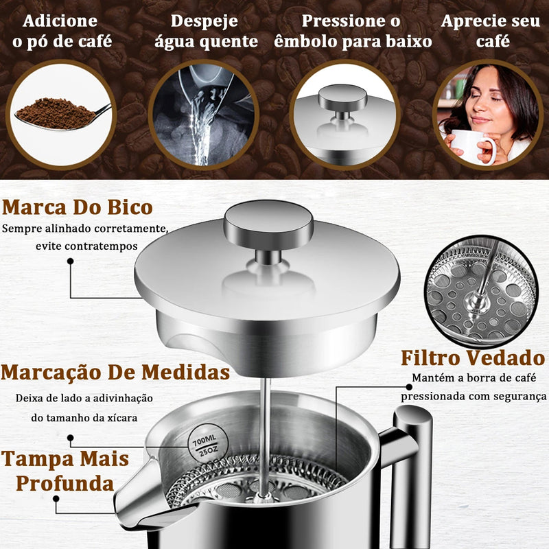 Cafeteira Francesa em Aço inoxidável 700ml